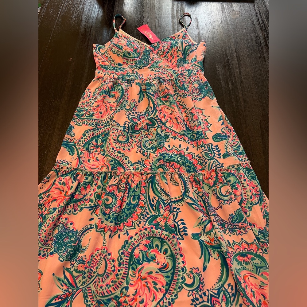 Lilly Pulitzer Melody Maxi Dress Pink Tropic Tint Tangerine Dream NEW - Picture 2 of 11